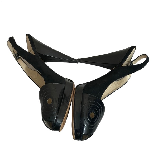 Oscar De La Renta black  Pump Platform Open Toe Heels Size 40.5 USA 10.5 - Picture 8 of 13